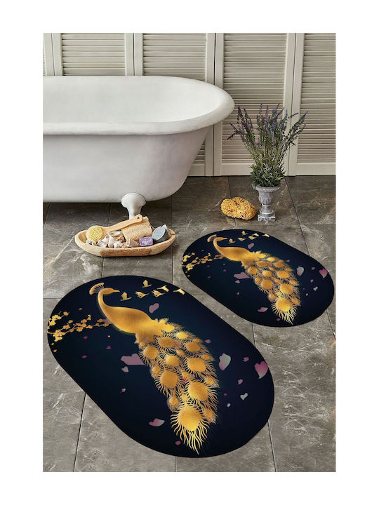 SteweHome Rutschfestes Set Badematten Oval STE-029638-P29638 Schwarz 60x100cm 2 Stück