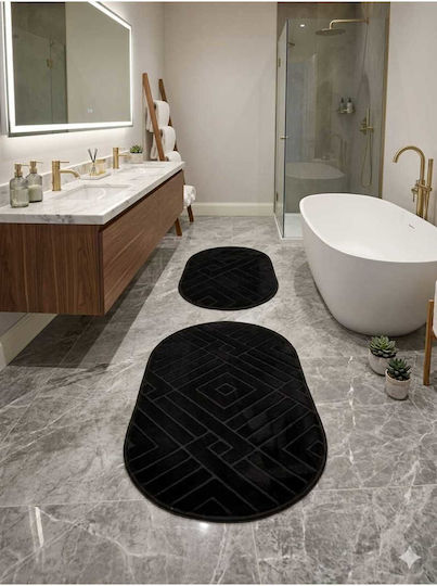 SteweHome Non-Slip Set Bath Mats STE-029790-P29790 Black 60x100cm 2 Pieces