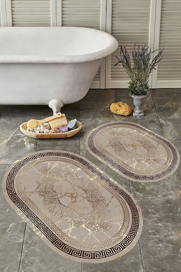 SteweHome Non-Slip Set Bath Mats Oval STE-029828-P29828 Brown 60x100cm 2 Pieces