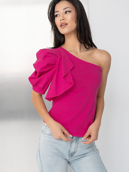 Nadina Bluza Damă Cu Un Umăr Și Fermoar Fuchsia