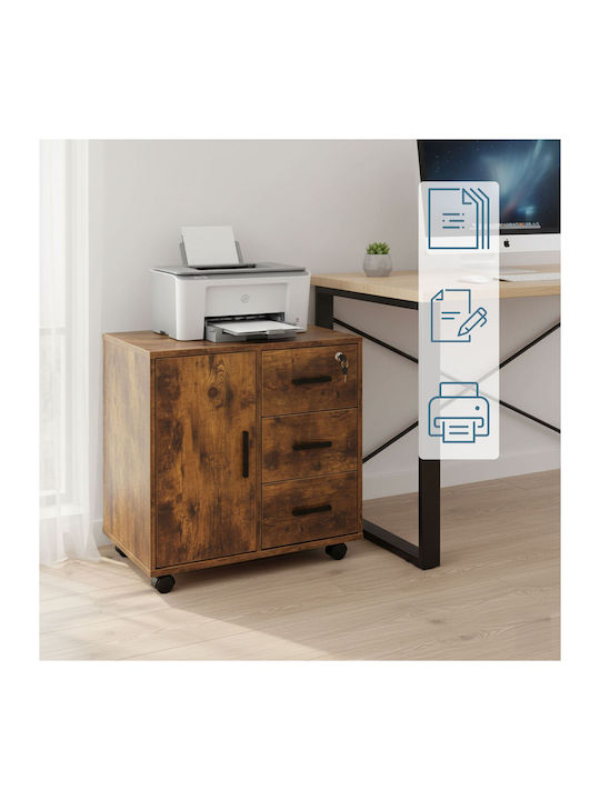 Büroaufbewahrungsschublade aus Holz mit Rädern & Schloss Braune 60x40x57cm
