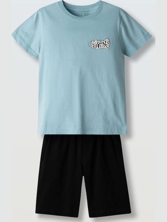 Kids Set with Shorts Summer 2 Pieces Aqua Black