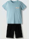 Kids Set with Shorts Summer 2 Pieces Aqua Black