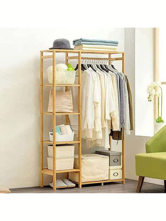 SteweHome Wooden Floor Standing Coat Rack Beige 96x147cm