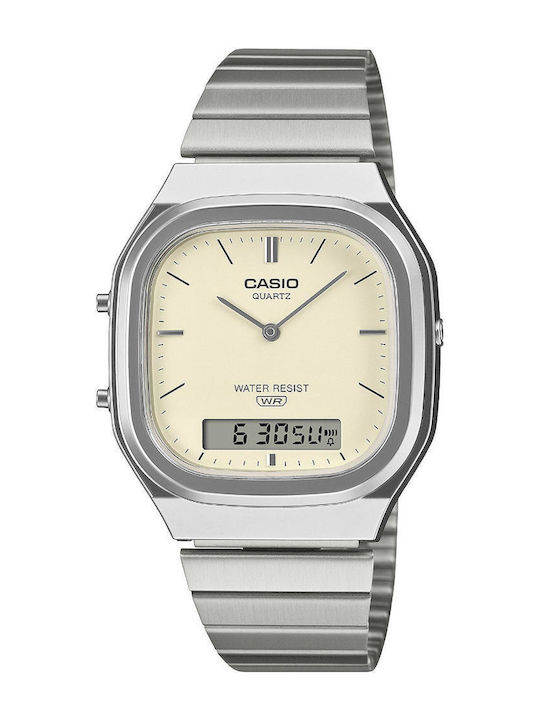 Casio Digital Men's Battery Watch with Silver Metal Bracelet