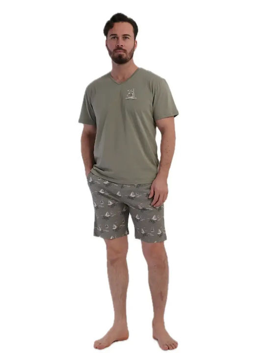 Vienetta Secret Summer Men's Cotton Pyjamas Khaki