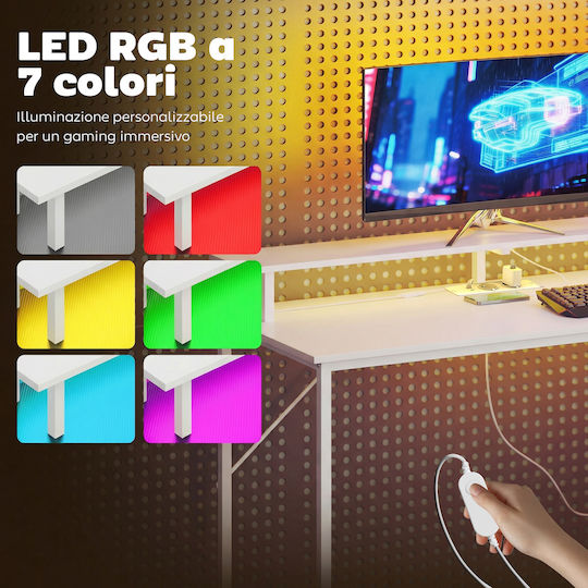 Gaming-Schreibtisch mit Höhenverstellbar mit LED & USB-Anschlüssen 147x47x110cm Weiß Gaming-Schreibtisch mit Höhenverstellbar mit LED & USB-Anschlüssen 147x47x110cm Weiß