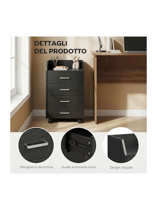 Office Drawer Wooden with Wheels & Drawers Black Wood Effect 40x36x65cm