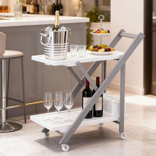 Rectangular Bamboo Side Table with Wheels White/Gray M44xW39.5xH70cm