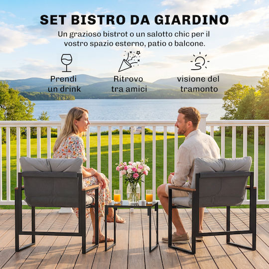 Outsunny Outdoor Lounge Set 3 Pieces Black with Pillows