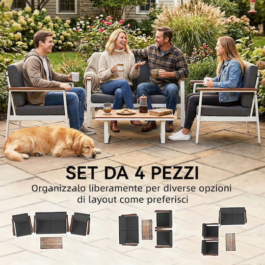 Outsunny Garten- und Outdoor-Möbelsets Wohnzimmer Typsatz 4 Stück Grau mit Kissen