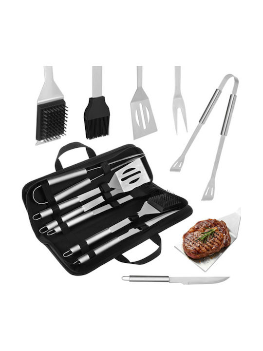 Set 6 Grillwerkzeug Zola Zangen Spatel Messer Gabel Messer Bürste Edelstahl Aufbewahrungstasche