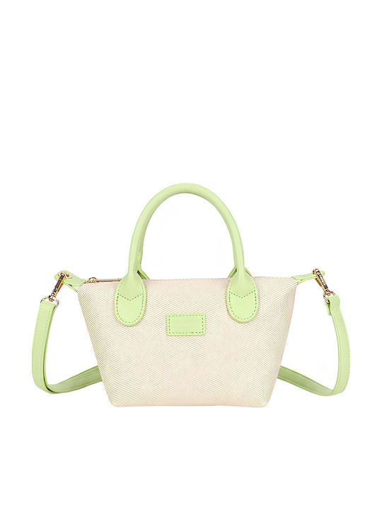 Gallantry Mini Canvas Tote Handbag Women Leather Effect Shoulder Strap Green