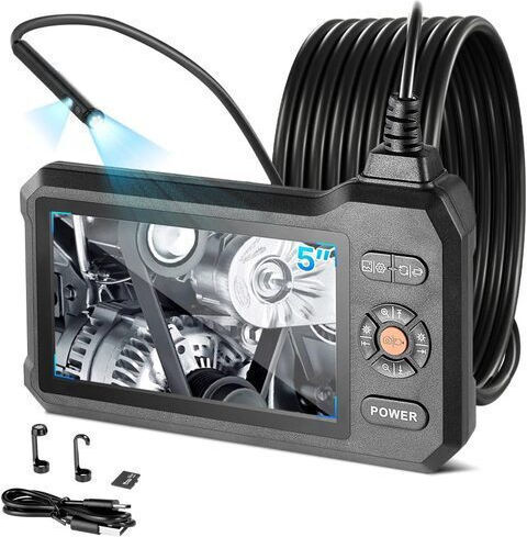 Cameră Endoscopică Triplu Obiectiv Lumină Led Zoom 8x Ecran Hd Ips 5" Obiectiv Subțire 8 Mm Ip67 Cablu Rigid 5 M