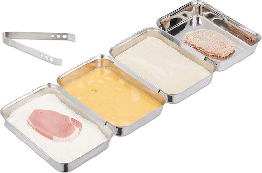 Set Serving Trays Breaded Dishes Relaxdays Made Stainless Steel Silver 4x23x17 Cm