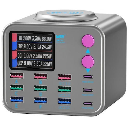MaAnt Βάση Φόρτισης με 9 Θύρες USB-A και 3 Θύρες USB-C 300W Power Delivery / Quick Charge 3.0 σε Γκρι χρώμα (Dian Ba 2)