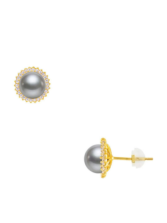 925 Silver Gold Plated Gray Earrings Pearls Zircon S126271g