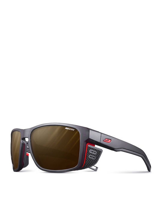 Julbo Shield Unisex Sunglasses With Gray Horn-Rimmed Frame And Brown Lens D5065014