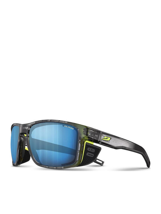 Julbo Shield Unisex Sunglasses with Gray Horn-Rimmed Frame and Blue Lens D5069515