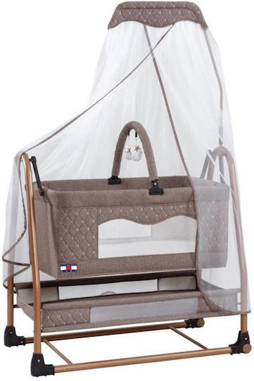 SteweHome Brown Baby Crib with Mattress and Wheels
