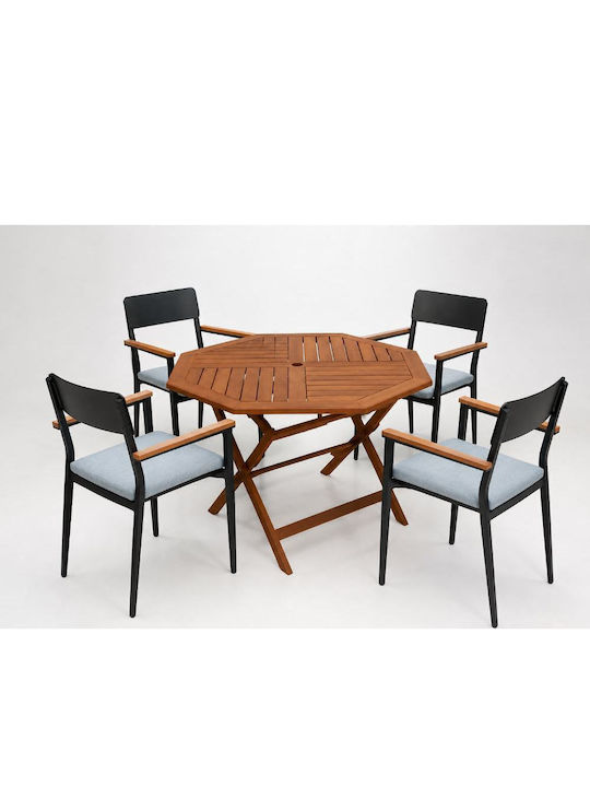 Outdoor Dining Room Set 5 Pieces Black with Pillows