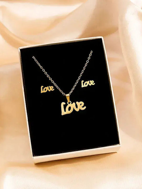 Set With Gold Plated Steel Necklace & Earrings