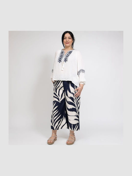 Pantaloni Dama Fusta Pantalon Lejeri Fit Floral Albastru 193-1K