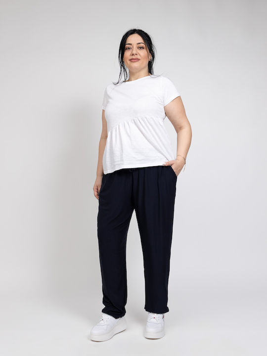 Pantaloni Dama High Rise Din Țesătură Cu Cauciuc Albastru