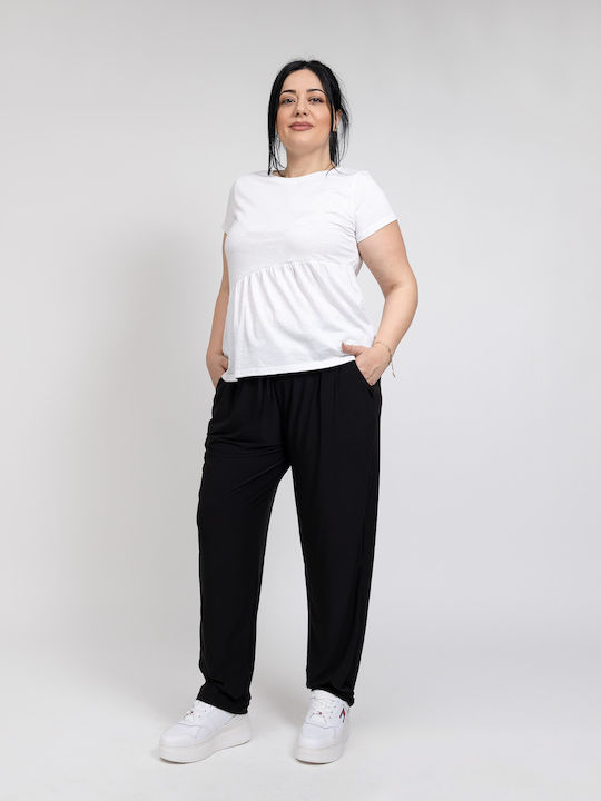 Fashioncore Pantaloni Dama High Rise Tesatura Cu Cauciuc Negru