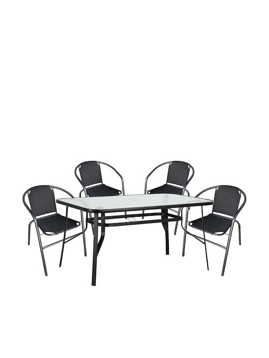 Set Dining Pentru Exterior Sun 5 Piese Negru/Gri