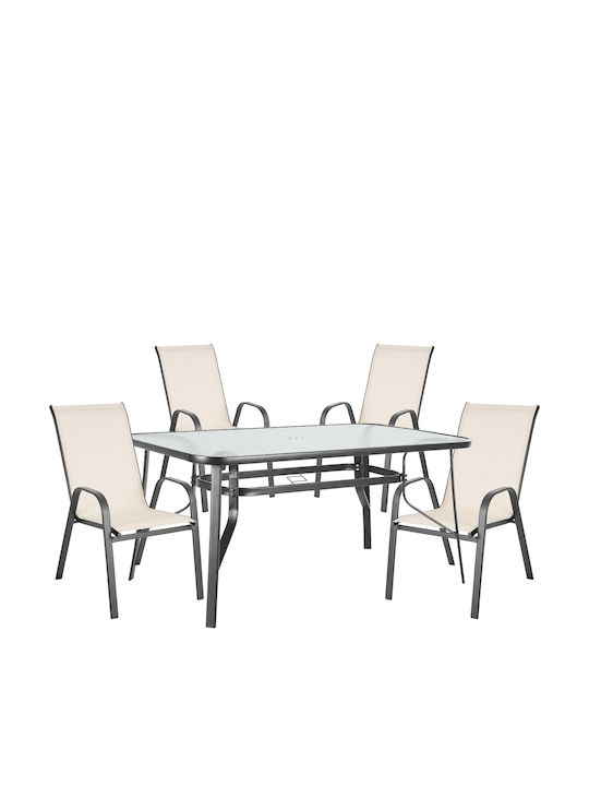 Set Dining Exterior Sun 5 Piese Crem/Gri
