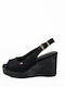 Platforme Dama Slingback Din Material Textil Negru