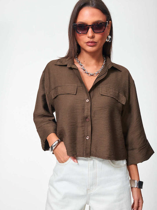 Decoro Long Sleeve Women's Shirt Dark Brown