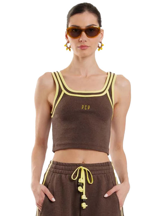 Γυναικείο Crop Top Βαμβακερό Αμάνικο Καφέ