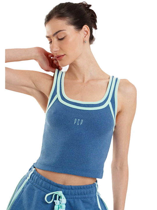 PCP Γυναικείο Crop Top Βαμβακερό Αμάνικο Μπλε