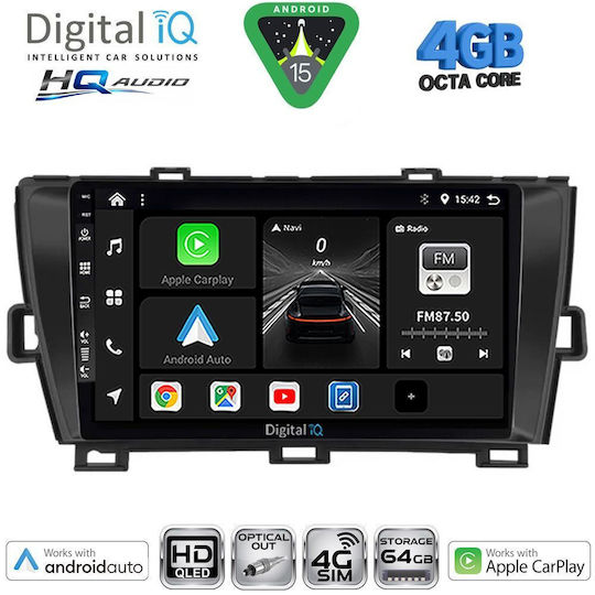 Digital IQ Car Audio System for Toyota Prius 2009-2015 Bluetooth USB WiFi GPS Apple CarPlay Android Auto with 9" Touch Screen