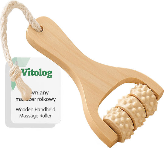 Vitolog Ξύλινο Roller Μασάζ για τον Αυχένα, την Πλάτη, τα Πόδια & το Σώμα κατά της Κυτταρίτιδας Πράσινο