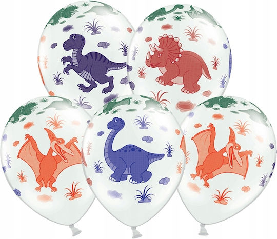 Set of 5 Birthday Dinosaur White Latex Balloons