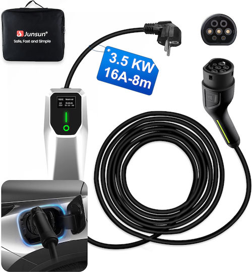 Junsun Încărcător Portabil Cu O Singură Fază 3.5kW Cu Cablu Încorporat 8m Tipul 2