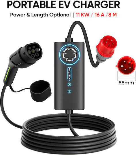 Junsun Tragbarer Dreiphasiger Ladegerät 11kW mit Integriertem Kabel 8m Typ 2