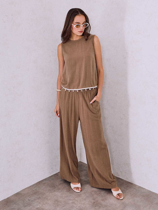 Celestino Set Women's Blouse Trousers Linen Loo...
