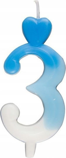 Number 3 Heart Candle Blue-white 6.5cm