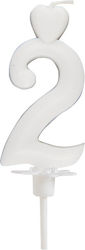 Heart-shaped Candle Number 2 White 6.5cm