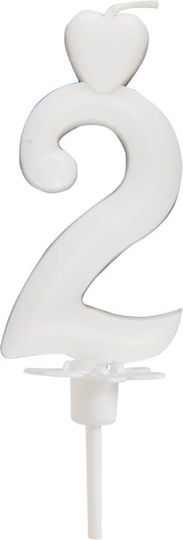 Heart-shaped Candle Number 2 White 6.5cm