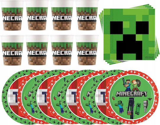 Minecraft Set Pixels Game Birthday Plates Cups Napkins