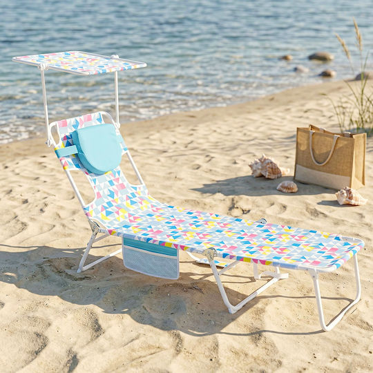 Light Blue Foldable Metallic Beach Sunbed with Shader 184x51x32cm