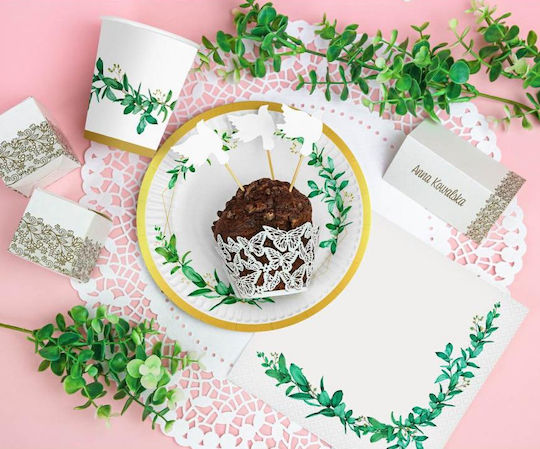 Weiße Gläser Boho Blatt Muster Feier 250ml 6 Stück