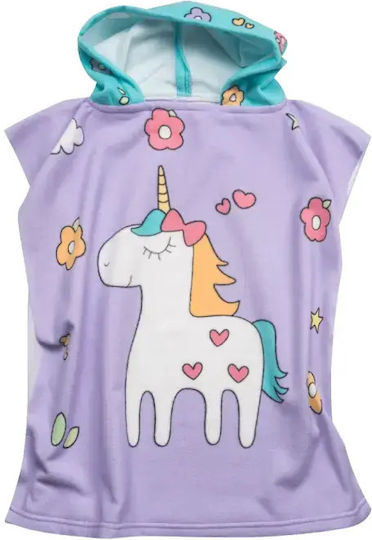 Kid's Beach Poncho Towel Girls Unicorn Purple
