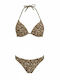 Bikini Set Triangle Push Up & Brazil High Waist Animal Print Brown And Gold