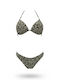 Bikini Set Triangle Push Up & Brazil Animal Print Khaki And Gold